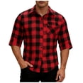 thumbnail image 3 of Xcmzpl Mens Short Sleeve Plaid Shirts Lapel Collar Button Down Pocket Tops Classic Fit Loose Fit Casual Everyday Tee, 3 of 9