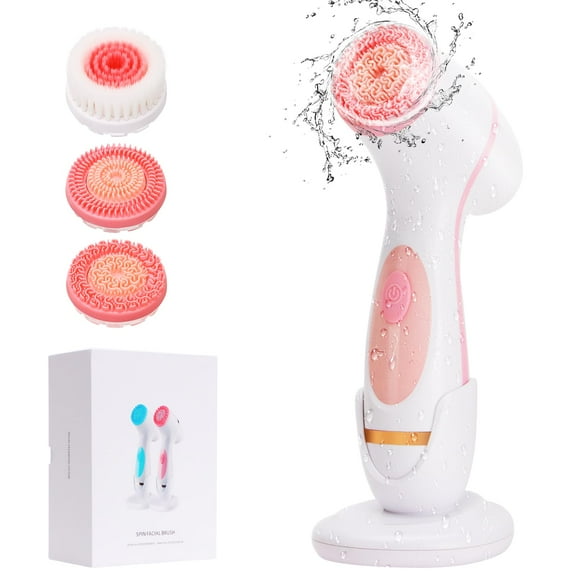 Cepillo de limpieza facial, exfoliante impermeable de doble rotación con 3 cabezales de cepillo y 2 velocidades ajustables, cepillos faciales exfoliantes recargables para limpieza y cuidado