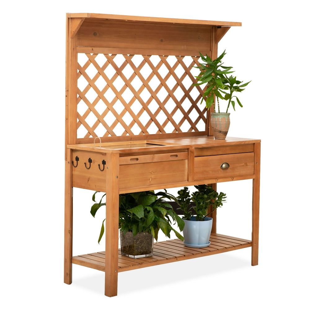 Outsunny 48'' Garden Wooden Potting Bench Table w/ Metal Screen