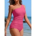 thumbnail image 3 of Asoul Ribbed One Piece Swimsuit for Women One Shoulder Scalloped Bathing Suits Tummy Control Swim Suit Monokini Swimwear, 3 of 9