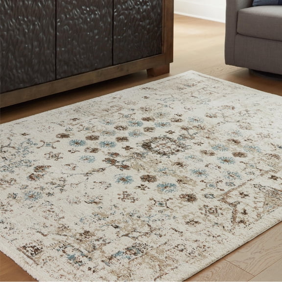 Signature Design by Ashley Jossler Area Rug, 8' x 10', Traditional Pattern, Ivory, Brown & Teal