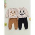 thumbnail image 4 of Elippeo Toddler Boys Fall Outfits 6 12 18 24 Months 3 Years Pumpkin Face Print Crew Neck Long Sleeve Sweatshirts and Long Pants 2Pcs Halloween Clothes Set, 4 of 10