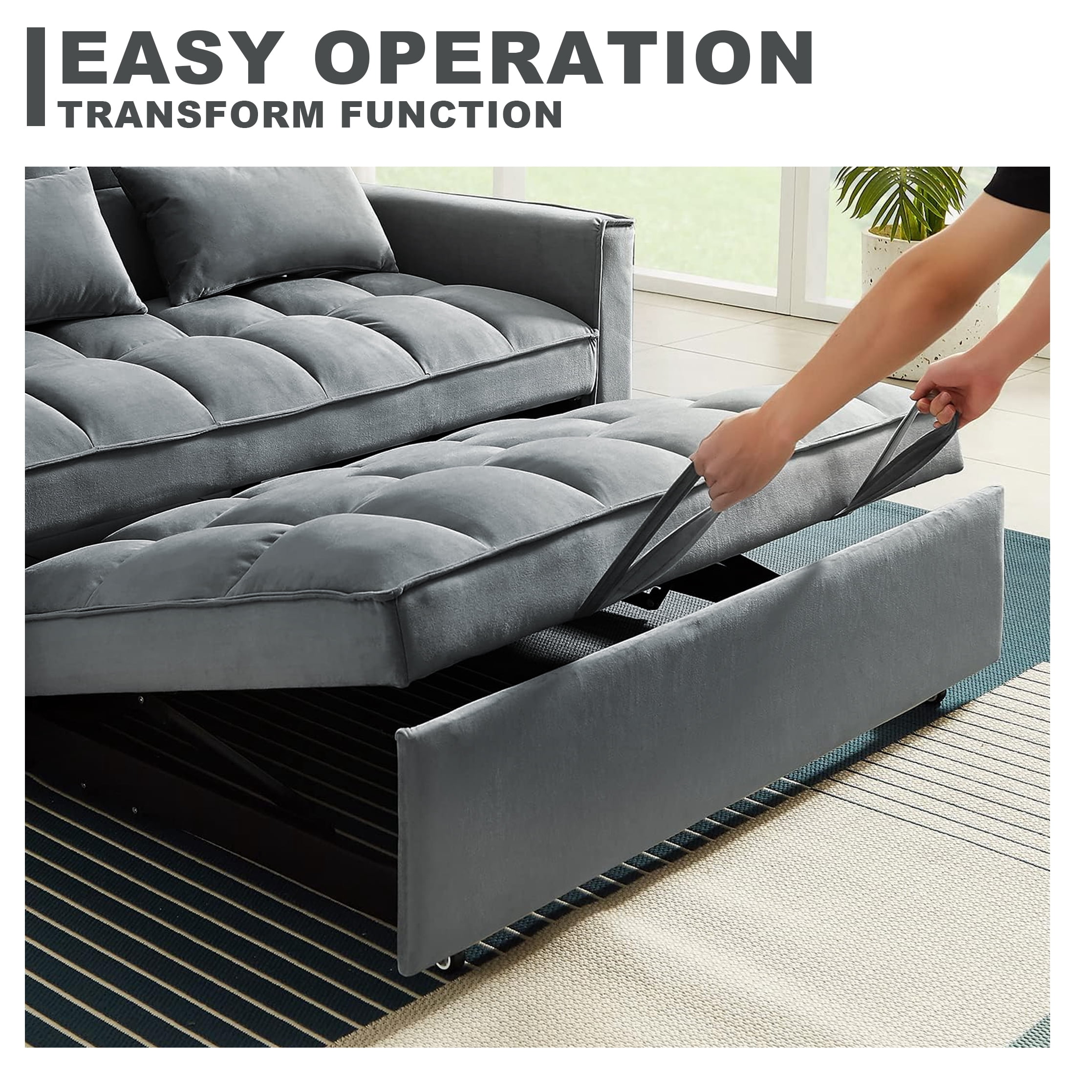 DEALTOPS Loveseat Convertible Pull Out Sleeper Sofa Bed, Gray