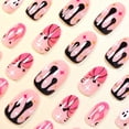 thumbnail image 2 of 24Pcs Halloween Press On Nails Medium Almond & Short Square, Spooky Fake Nails Full Cover Glue on Nails for Women Girls Christmas Party Gift, 2 of 5
