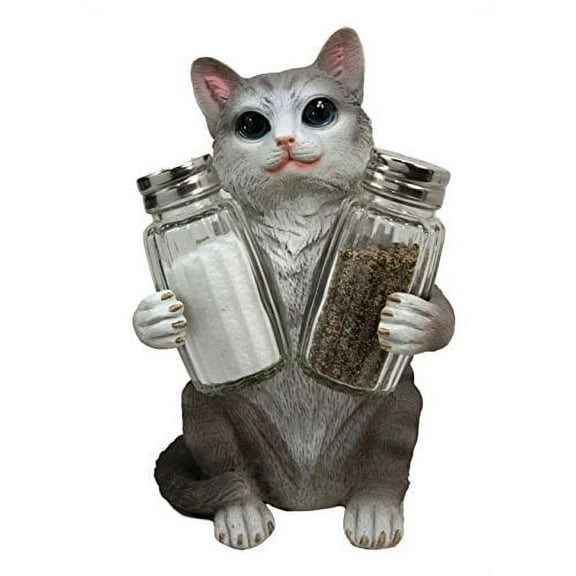 American Shorthair Grey Kitty Cat Spice Salt Pepper Shakers Holder Figurine