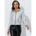 thumbnail image 3 of INSPIRE CHIC Women's Track Jacket Holographic Shiny Long Sleeve Metallic Jacket Zip Front Large Light Silver, 3 of 5