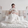 thumbnail image 6 of Hand Knitted Chunky Blanket Throws:Weighted Knit Blanket Throw,Handmade Chunky Yarn Blanket for Sofa and Bedroom,Soft Thick Knit Throw Blanket,Fluffy and Cozy,47×70 Inch (White), 6 of 14