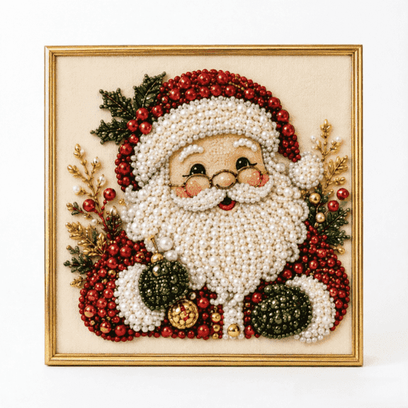 DIY Christmas Pearl Diamond Art Kits for Adults, Santa Claus Bead Embroidery Set Framed Festive Holiday Home Decor Wall Art Tabletop Display Full Drill Beaded Santa