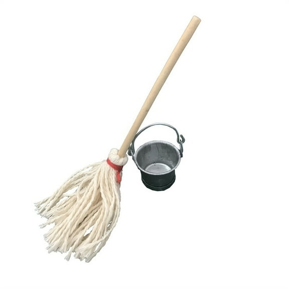 1:12 Scale Dollhouse Miniature Vintage Mop And Bucket Set Furniture Accessories For Toy House Decoration