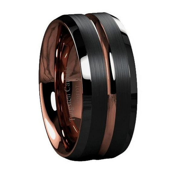 Tungsten Rings for Men Wedding Bands for Him 8mm Black Brushed Rose Gold
