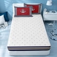 thumbnail image 4 of Erosebridal Ocean Anchor Zipper Queen Comforter Set with Fitted Sheet and 2 Pillowcases, Sea Stripe Zipper Bedding Set, Reversible, 4 of 7