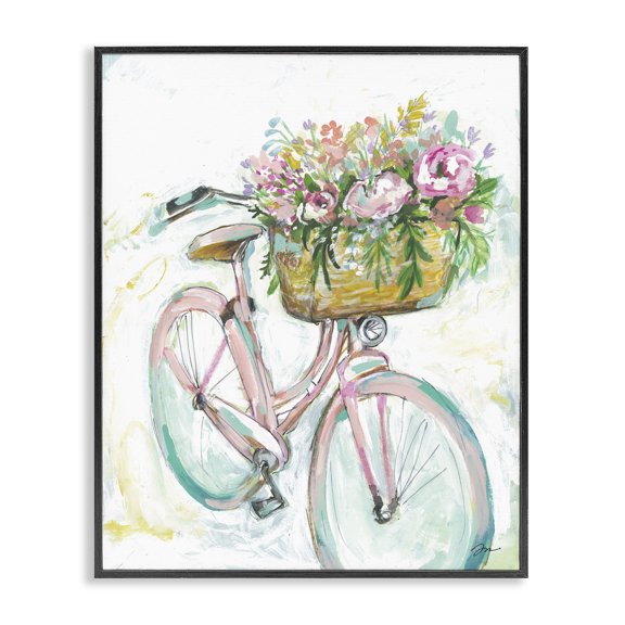 Stupell Industries Cottage Parisian Retro Bike Spring Flower Basket Black Framed Giclee Art, 11 x 14, by Jessica Mingo