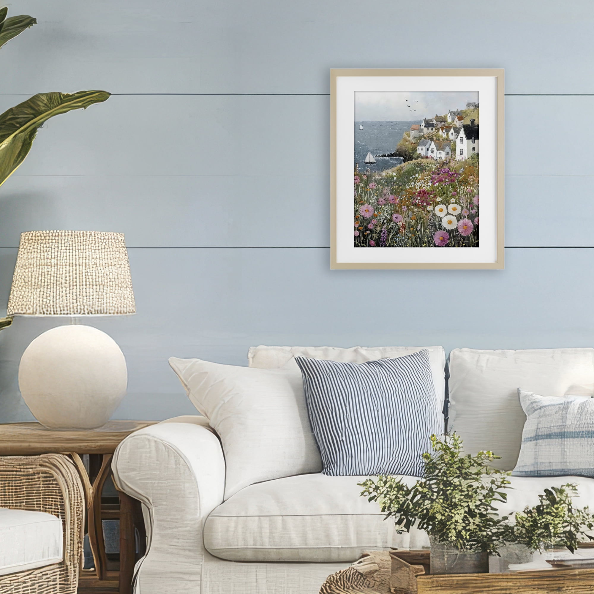 Stupell Industries Pink Meadow Overlooking Sailboats Birch Framed Print Under Glass, design by Riley B