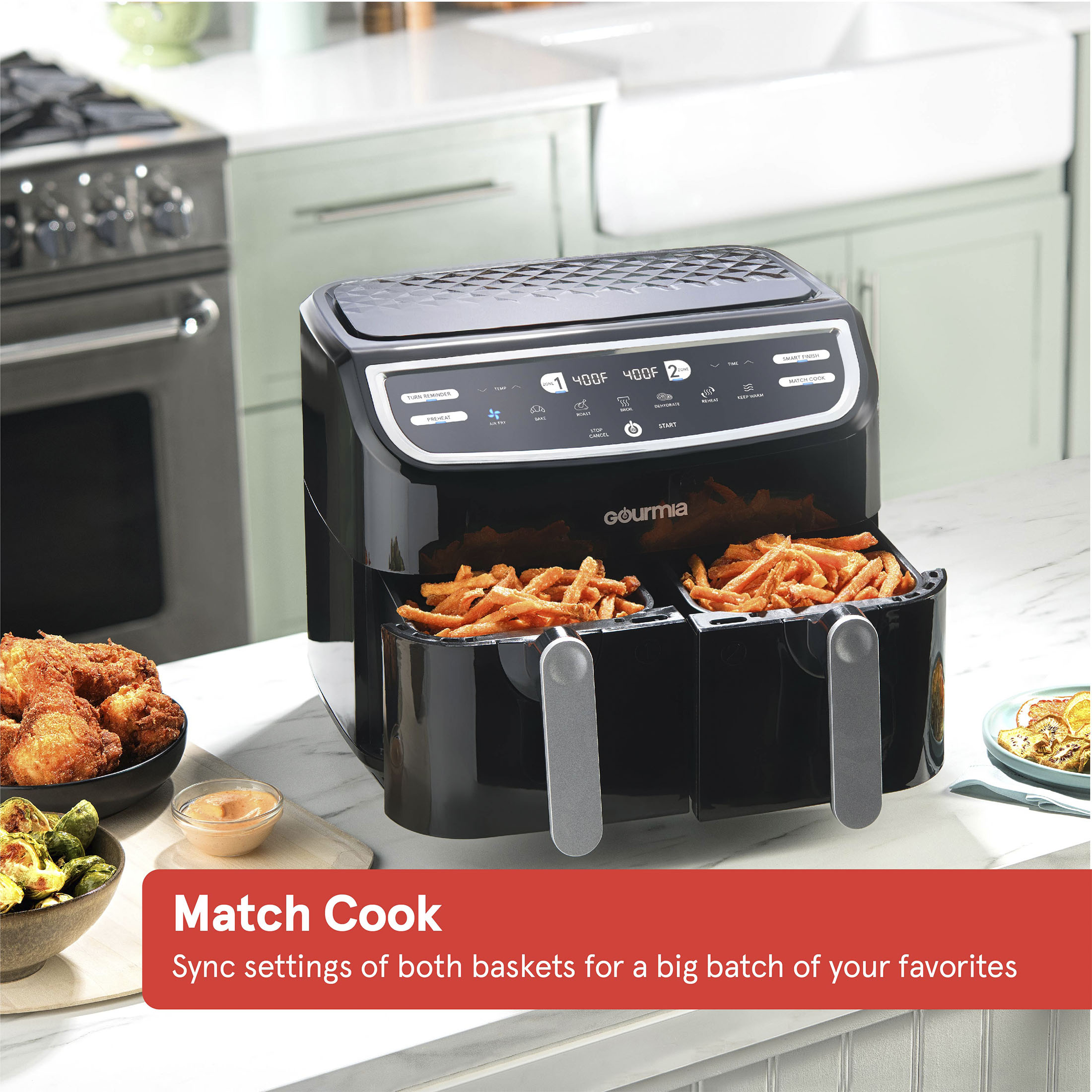 Gourmia 9 Qt 7-in-1 Dual Basket Digital Air Fryer with Smart Finish, BLK, 12.598 H, New - image 5 of 14