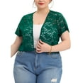 thumbnail image 1 of Agnes Orinda Boléros Grande Taille pour Femmes, Ouvert à l'Avant, Manches Courtes, Cardigan Court en Crochet et Dentelle 4X Vert Foncé, 1 of 7