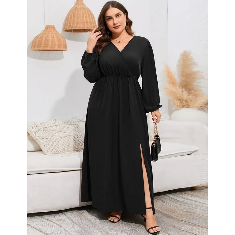 Women s Plus Size Wrap Short Flutter Sleeves Maxi Dress Walmart