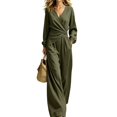 thumbnail image 2 of WULMLEO Womens Linen 2 Piece Sets Boho Wrap Cross V Neck Long Sleeve Top Wide Leg Pants Suits Casual Y2k Outfits Fall Travel Set with Pockets Army Green L, 2 of 8