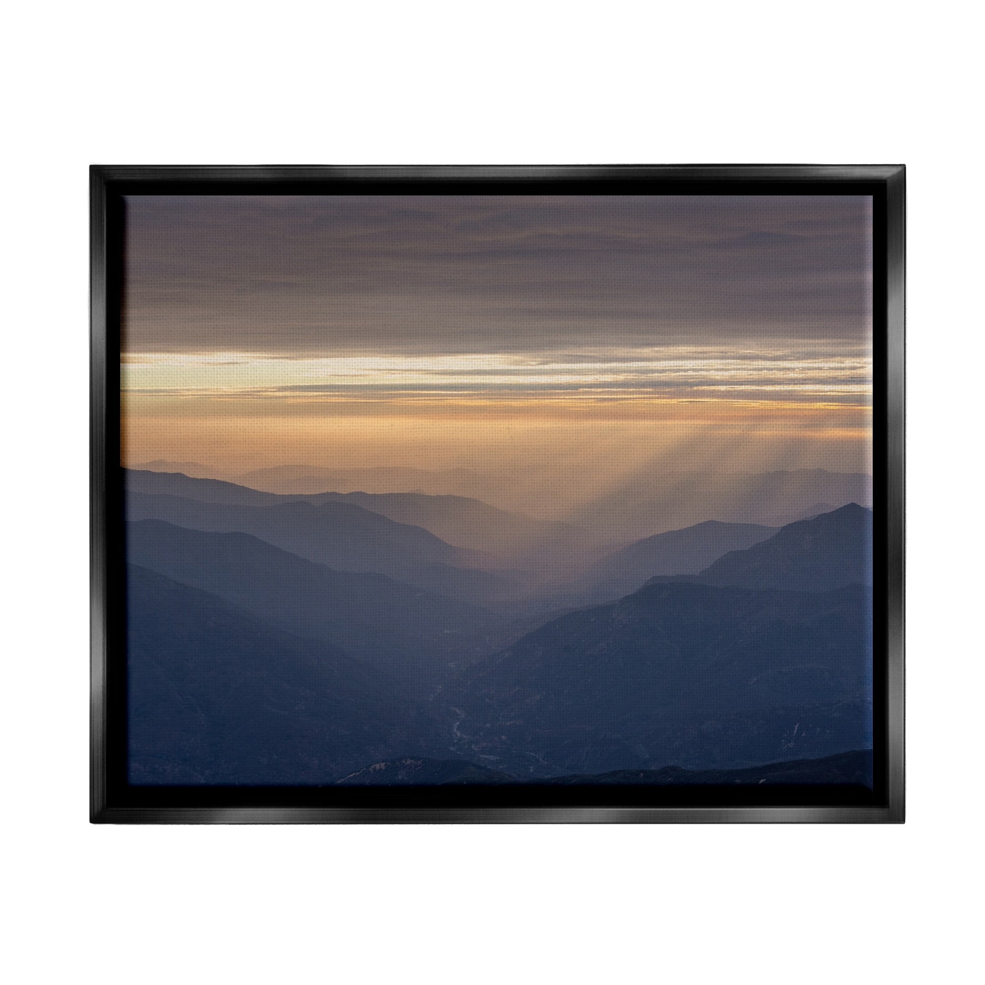 Stupell Industries Sun Rays Peeking Through Clouds Mountain Peaks Photograph Metallic Gold Floating Framed Canvas Print Wall Art, Design by Jeff Poe Photography