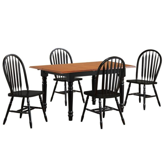 Selections 5PC 60" Rectangle Extendable Butterfly Dining Set Black/Cherry Wood