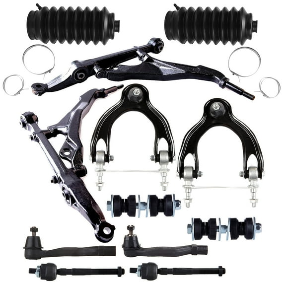 cciyu Front Lower Control Arm Front Upper Control Arm Front Inner Outer Tie Rod End Front Sway Bar Link Front Steering Rack Boot Compatible fit For Honda Civic Civic Del Sol 12pcs Suspension Kit