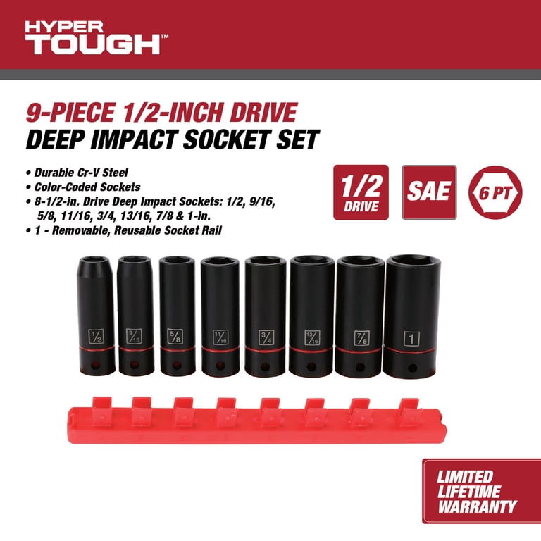 Hyper Tough 9-Piece 1/2-inch Drive Deep Impact Socket Set (SAE