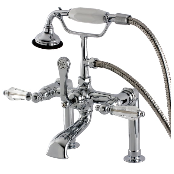 Kingston Brass AE104T1WLL Wilshire Three-Handle 2-Hole Deck-Mount Clawfoot Tub Faucet with Hand Shower in Polished Chrome