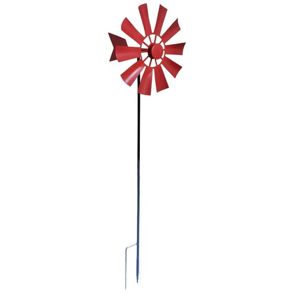 28in Wind Sculpture Metal Windmill with Metal Garden Stake Pinwheel Wind Red