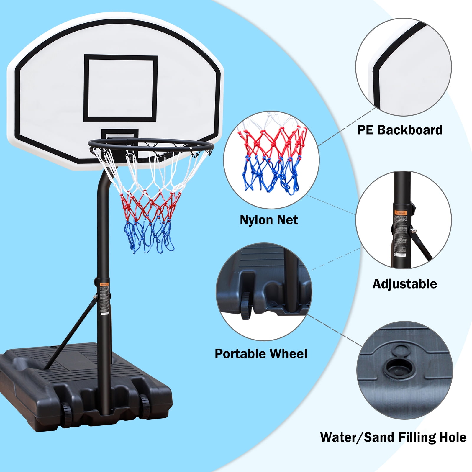 HooKung Portable Pool Side Basketball Hoops Height Adjustable 3.1ft-4.7ft Basketball System 35'' Backboard with Wheels for children Teenagers Youth Adults