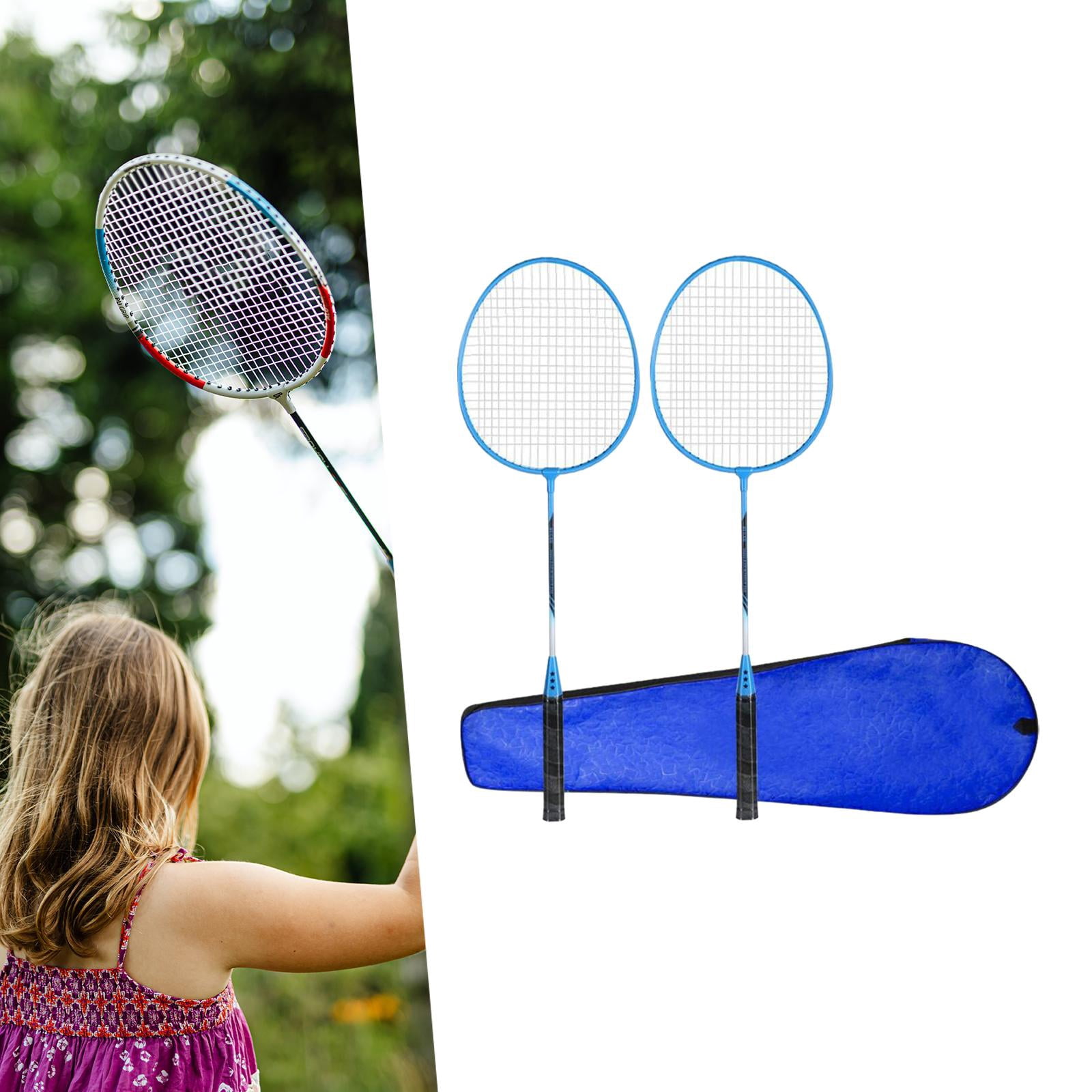 Baoblaze 2Pcs Badminton Rackets Set Badminton Shuttlecock for Couples Beginners Beach blue