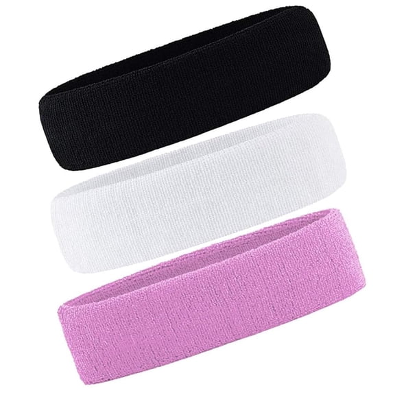 Miaocao 3 Pack Men & Women Sweatband Headband Terry Cloth Moisture Wicking for Sports Tennis Gym Work Out