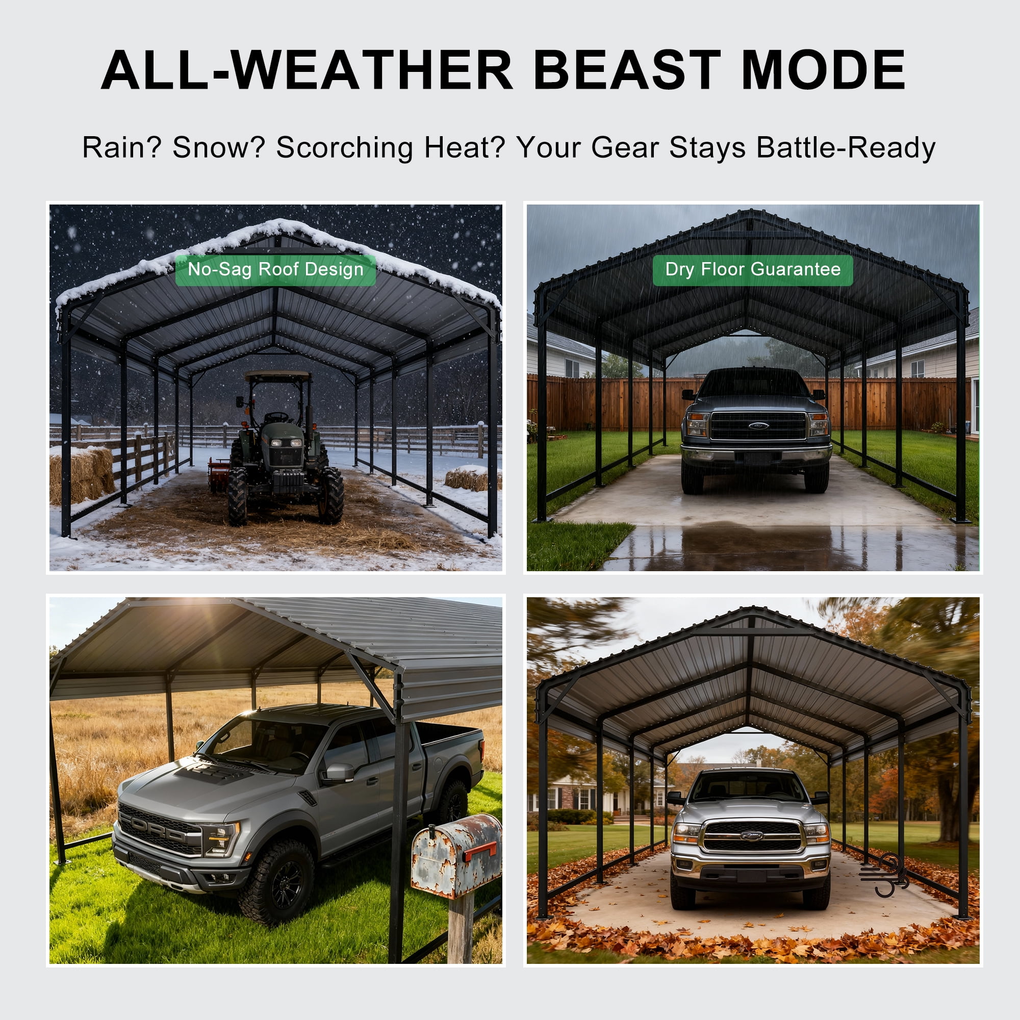 PABIMIA 12x20 FT Heavy-Duty Galvanized Steel Carport, Outdoor Metal Shelter for Cars, Trucks & Boats, Black
