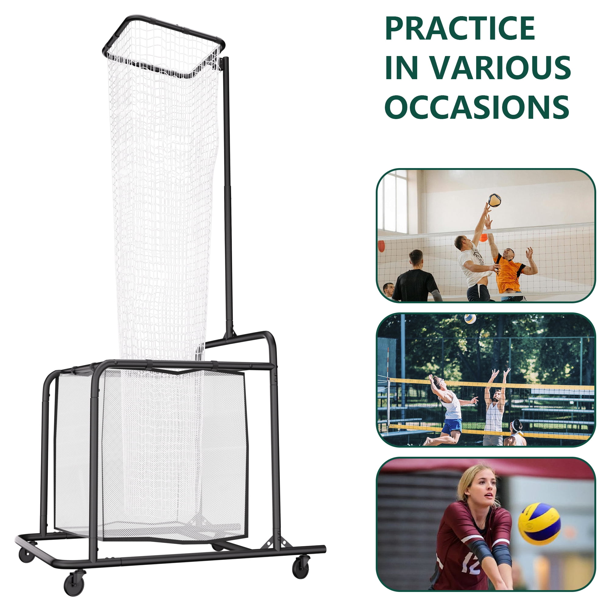 HOHYN Volleyball Setter Training Net 5 Height & 5 Angle Adjustments, Volleyball Setter Training Gear with Aim Cloth Storage Bag 4 Wheels & Sandbag, Setting Trainer for Indoor Outdoor