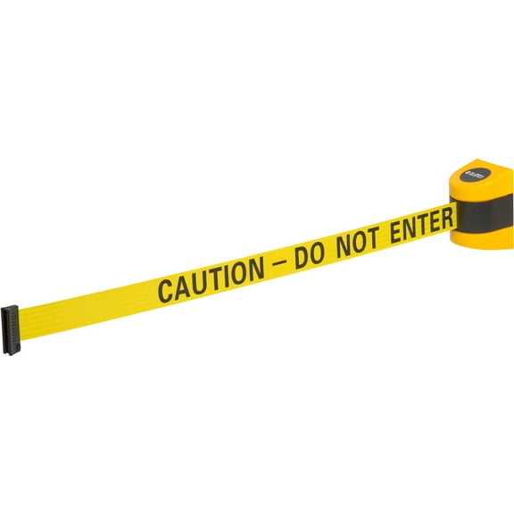 Global Industrial Wall Mount Retractable Belt Barrier Yellow Case W/15' Yellow "