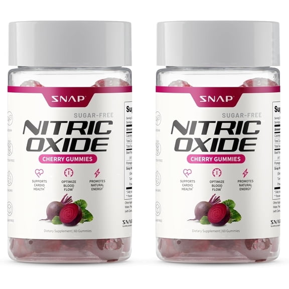 Snap Beet Root Nitric Oxide Gummies, Sugar-Free Energy & Blood Flow Support, Heart Health & Circulation, Antioxidant Superfood, 60 Count (2 Pack) Cherry