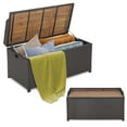 thumbnail image 1 of Gymax Patio Wicker Deck Box w/ Acacia Wooden Seat Storage Bench Poolside Garden, 1 of 10