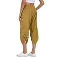 thumbnail image 6 of BLVB Linen Capri Pants for Women Casual Elastic Drawstring Waist Summer Wide Leg Pants Baggy Comfy Lounge Beach Capris, 6 of 7