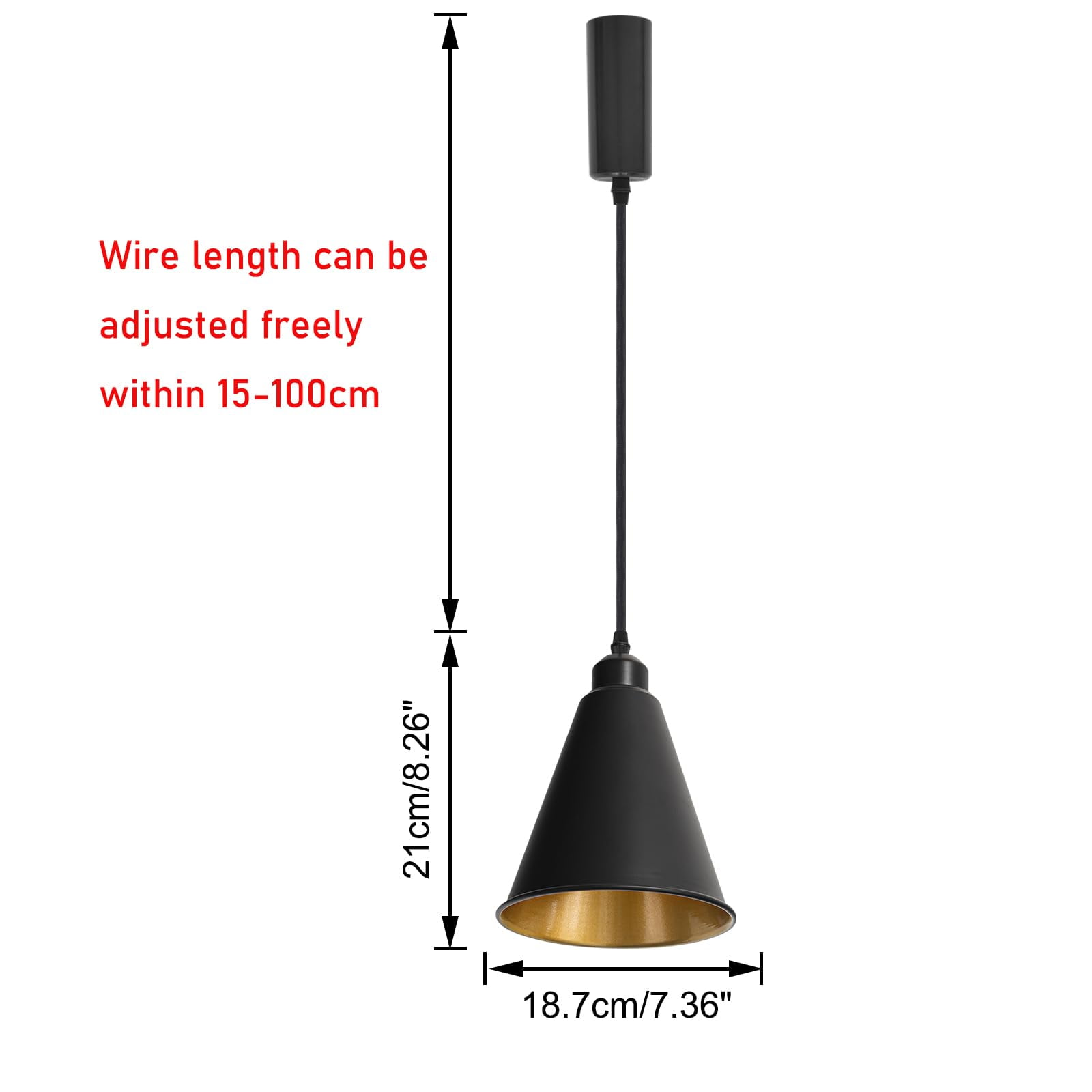 KAYYELAMP Black Metal Cone Shade Inner Gold Track Lighting H-Type 39.3 Inches Woven Black Adjusted Cord Remote RGB Warm Light Vintage Track Lamp for Kitchen Dining Table Loft