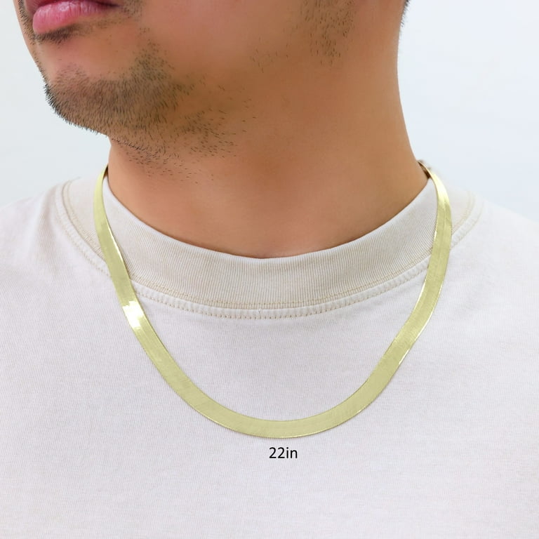 Nuragold 10k Real Yellow Gold Solid Herringbone Flexible 8mm Chain Necklace 16 24 Italian Jewelry for Men Women