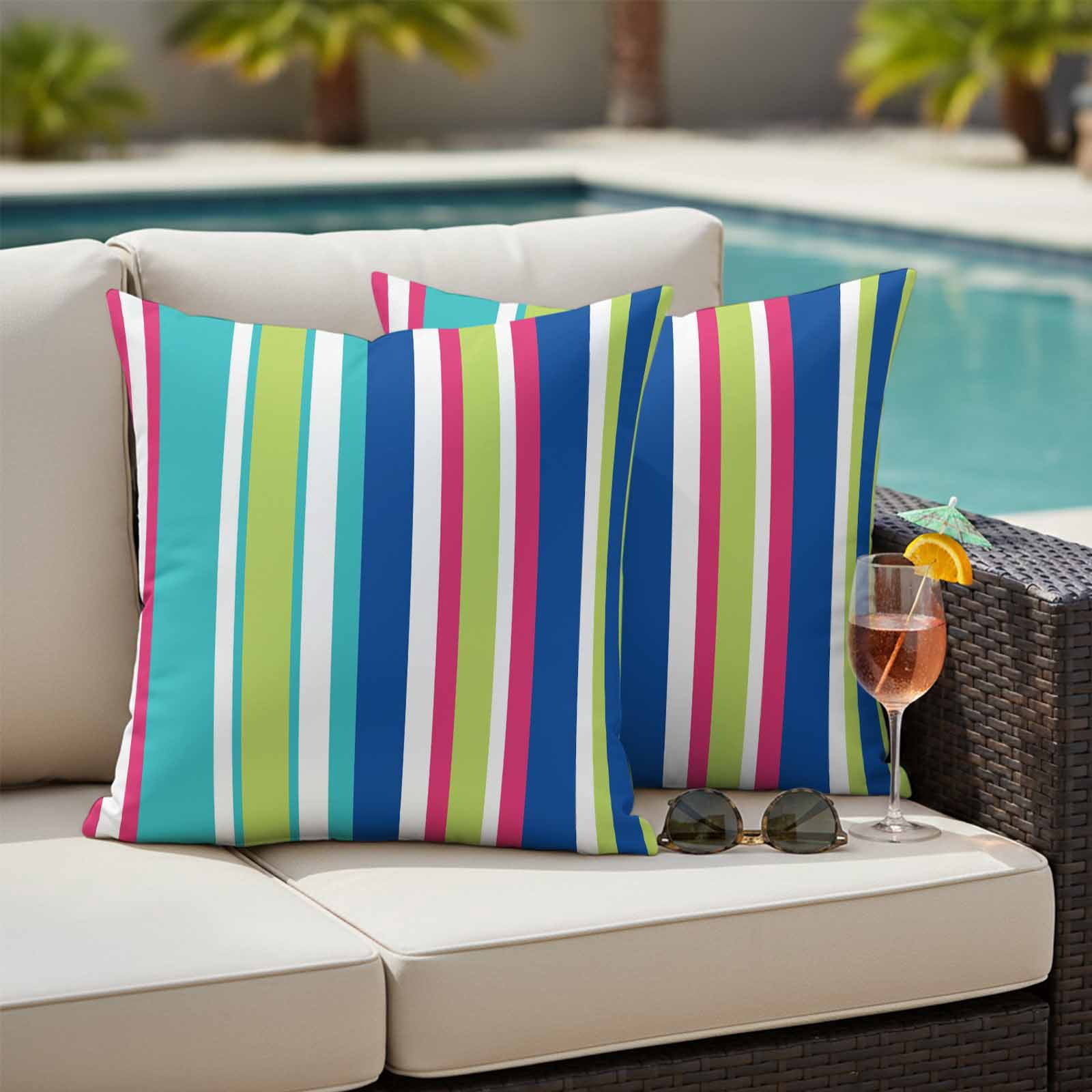 Outdoor Waterproof Pillow Covers Abstract Gradient Stripes Decorative Throw Pillow Protectors,Pillowcase Cushion Cases for Patio Sofa Garden Couch,18x18in,Pack of 2