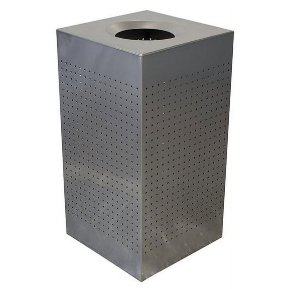 Square Waste Receptacle with Perforated Holes, Bag Retainger Bands - Brushed Stainless Steel