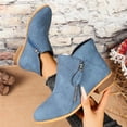 thumbnail image 3 of Women's Pointed Toe Suede Ankle Boots Block Low Heel V Cut Dress Shoes with Side Zipper Lightweight Business Shoes Blue Size 6, 3 of 7