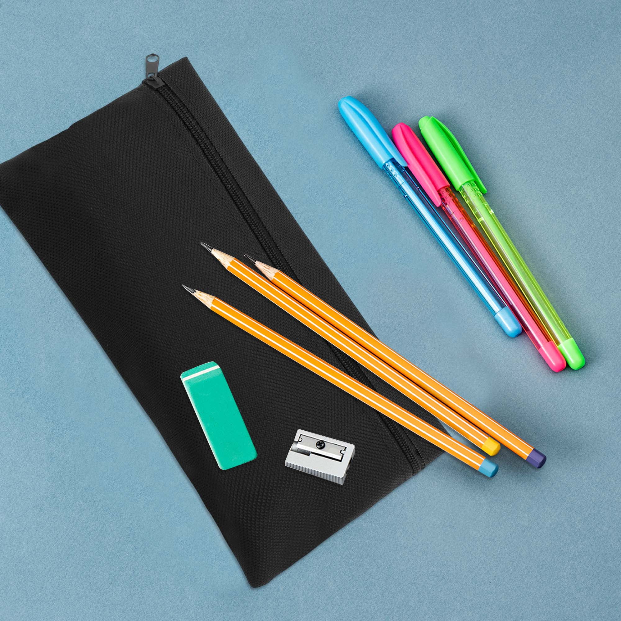 Unique Bargains Pencil Case Canvas Large Capacity Stationery Pen Bag for Office Black