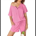thumbnail image 1 of Pijama de Mujer de 2 Piezas de Punto Acanalado, Corta, Suave, para Estar en Casa, Verano, Color Rosa y Rojo, Talla XXL, 1 of 6