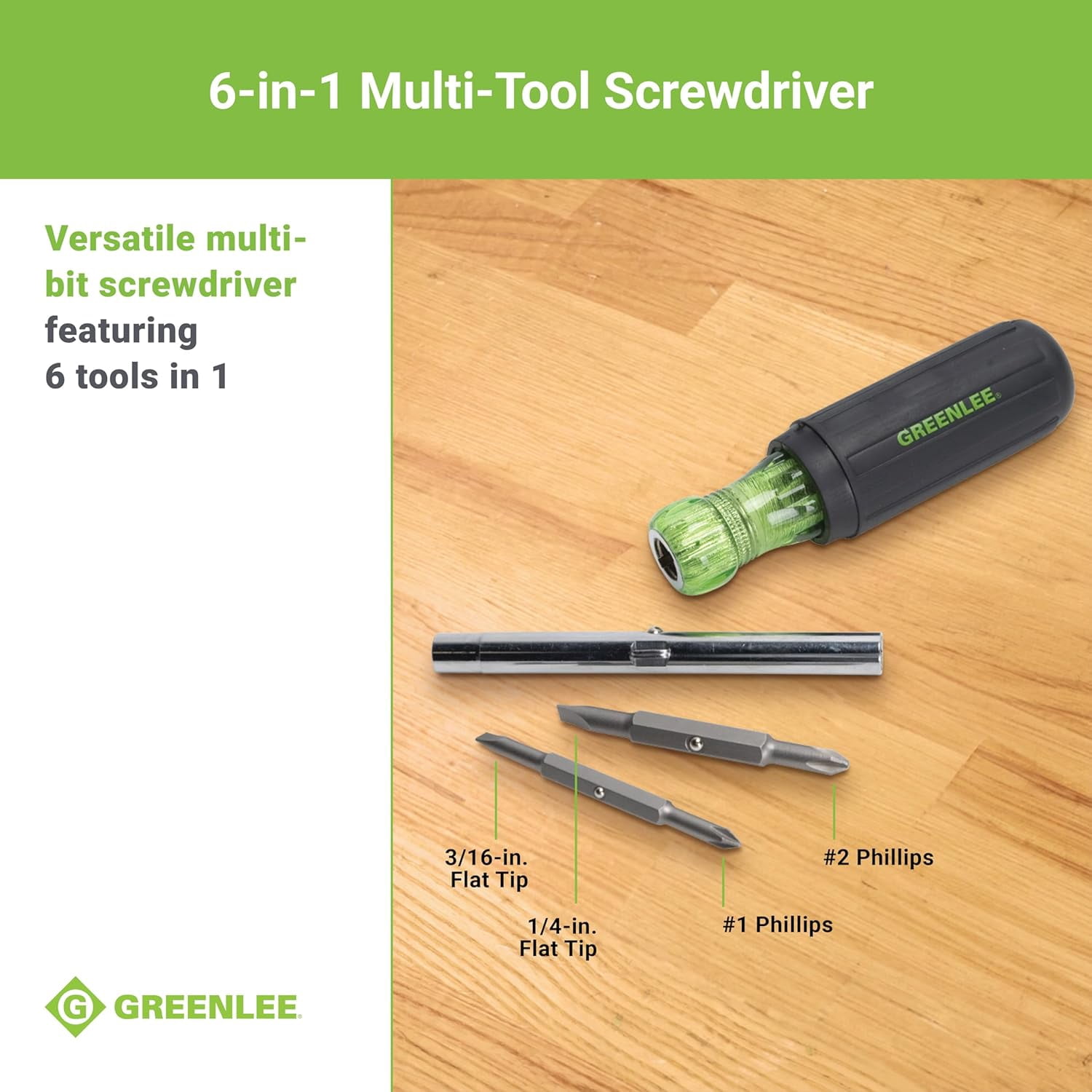 RGHJAR-0153-42C 6-in-1 Multi-Tool Screwdriver with Flat-Tip, Phillips, and Hex Bits