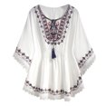thumbnail image 2 of Pompotops Mode Femmes Été Décontracté Imprimé Taille Élastique Hauts Col en V Manches Courtes T-shirts Blouse Liquidation, 2 of 5