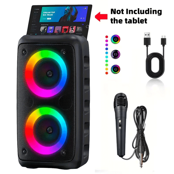 Giochem Portable Bluetooth Speaker with 1 Microphone, Mini Karaoke Machine with Lights Rich Stereo Bass Aux, 24H Playtime, Home, Travel, Hiking, 11.5in