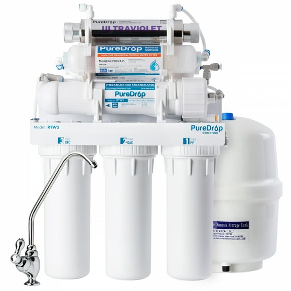 PureDrop RTW5AK-UV Reverse Osmosis RO Drinking Water Filtration System with Alkaline Remineralization & UV Filter, RO Water Filter System Under Sink, 7 Stage Under Sink RO Water Filter with Faucet