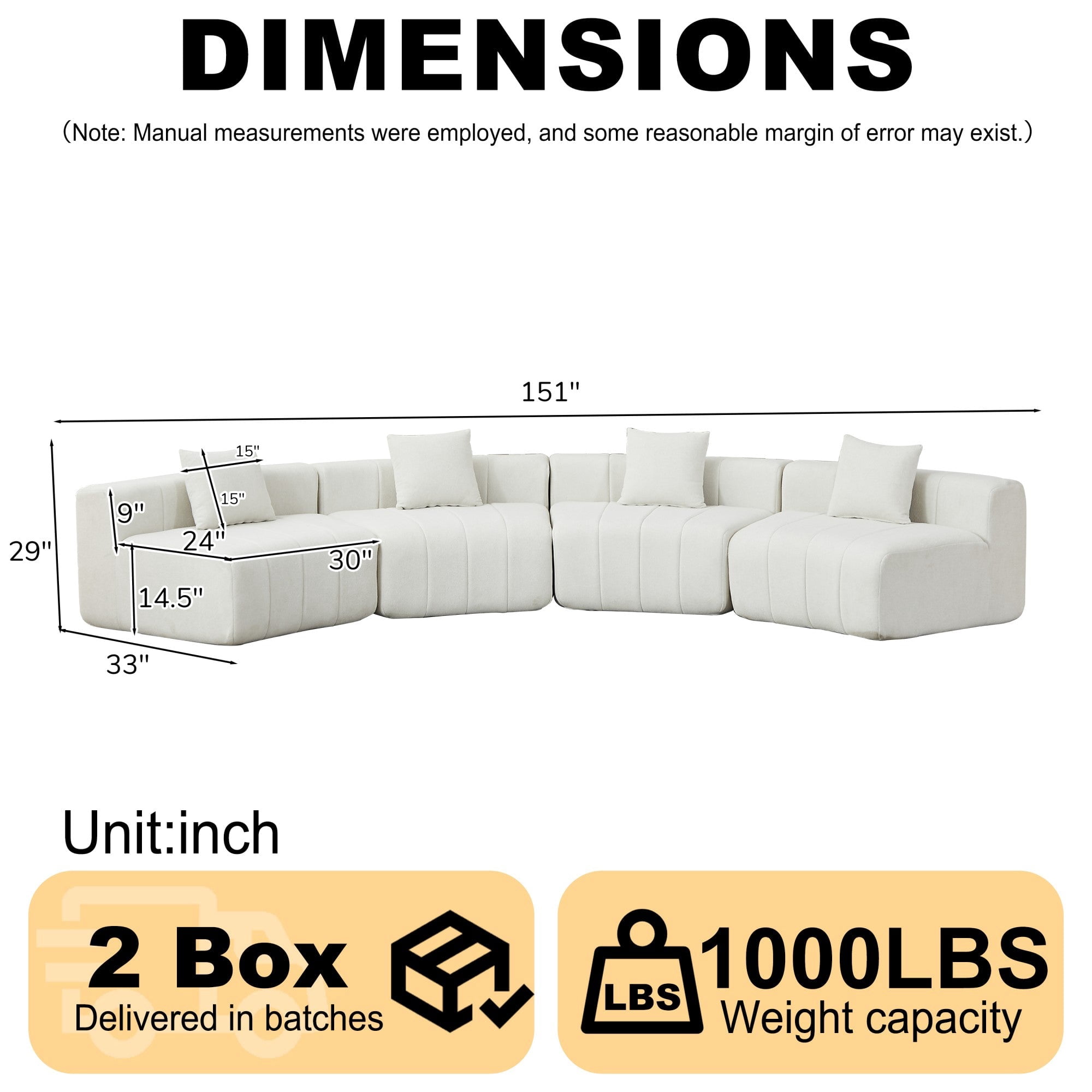 Sailvan Curved Sectional Sofa, Modular Semi Circular Chenille Couch with 4 Pillows, No Assembly Symmetrical Cloud Sofa for Living Room Beige