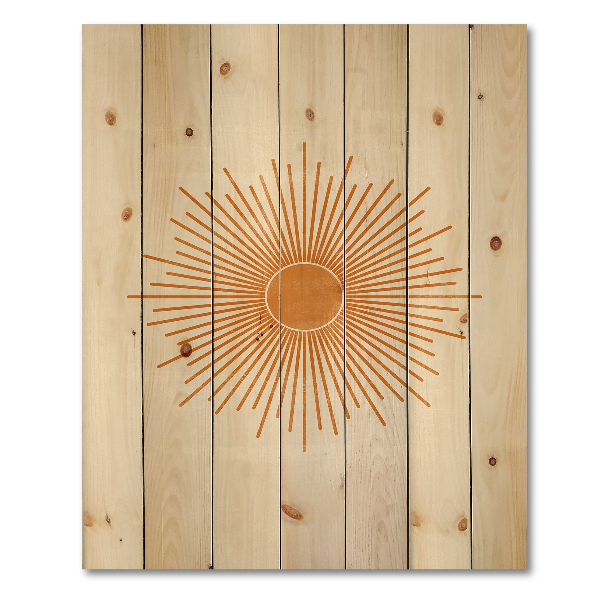 Designart 'Orange Sun Print On Beige II' Modern Print on Natural Pine Wood