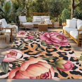 thumbnail image 2 of Pink Flowers Outdoor Rug for Patio/Deck/Porch, Non-Slip Large Area Rug 5 x 7 Ft, Leopard Spot Vintage Floral Country Plants Indoor Outdoor Rugs Washable Area Rugs, Camping Rug Carpet Runner, 2 of 8